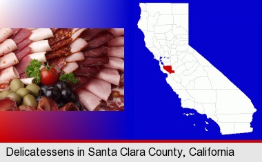 a deli platter; Santa Clara County highlighted in red on a map