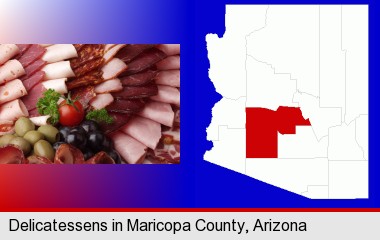 a deli platter; Maricopa County highlighted in red on a map